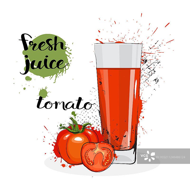 手绘水彩蔬菜番茄汁图片素材