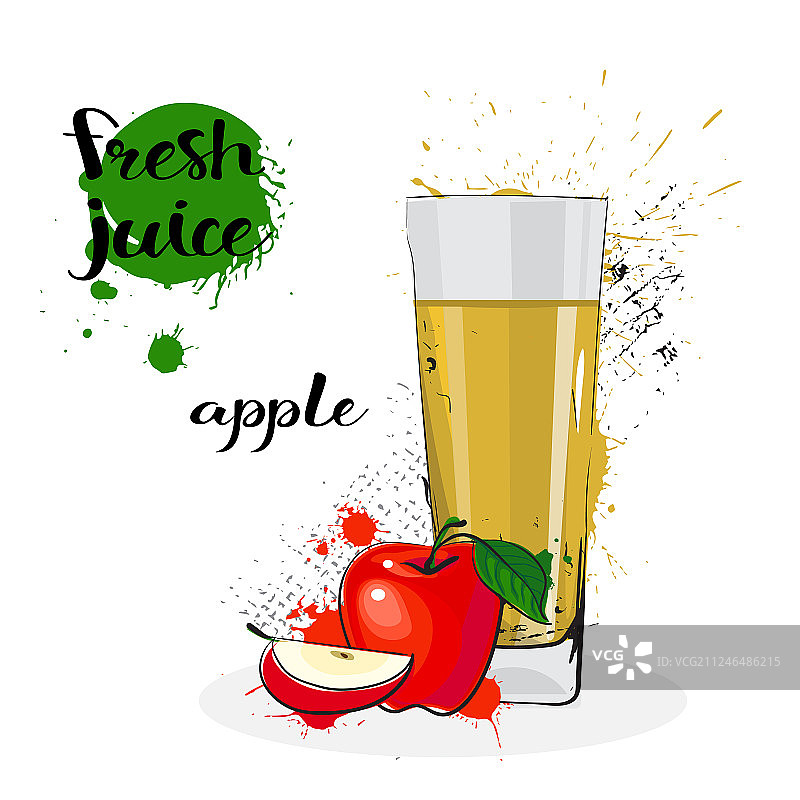 新鲜手绘水彩水果苹果汁图片素材