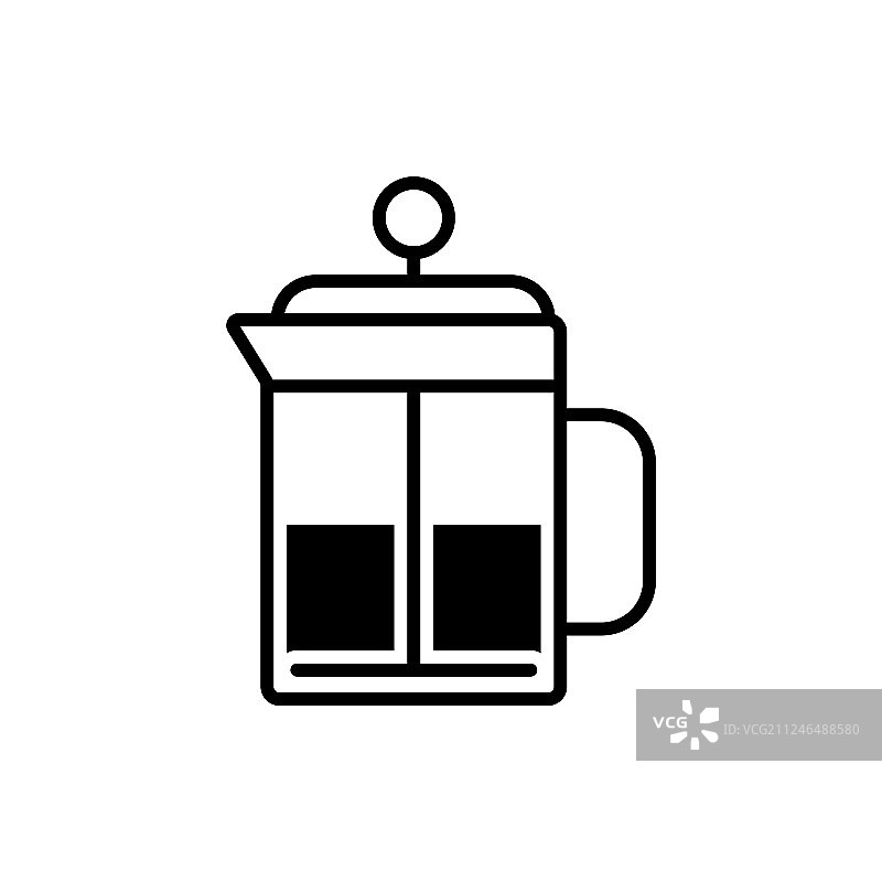 白色背景上的法式滤压壶黑色图标图片素材