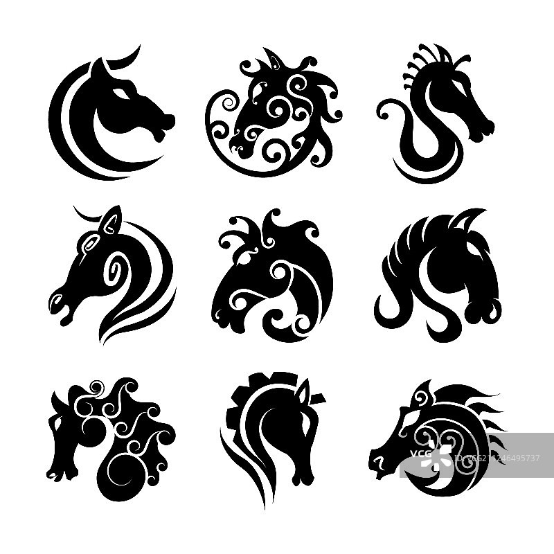 马头艺术模板纹章或童话纹身图片素材