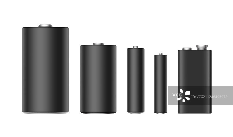 不同尺寸的黑色碱性电池组图片素材