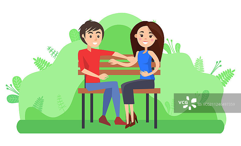 坐在长椅上约会的浪漫情侣图片素材