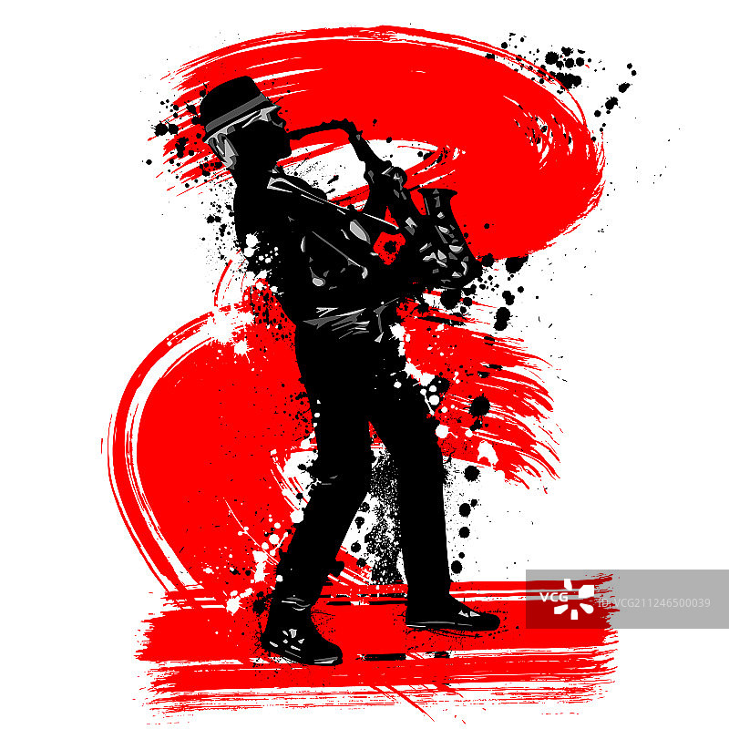 萨克斯管演奏者Grunge风格剪影图片素材