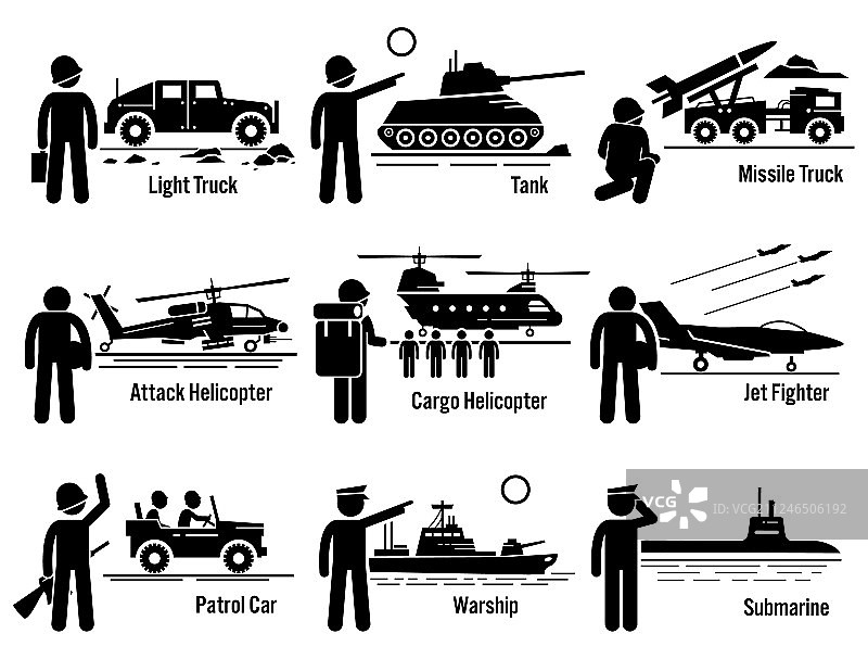 军用车辆陆军士兵运输套装图片素材