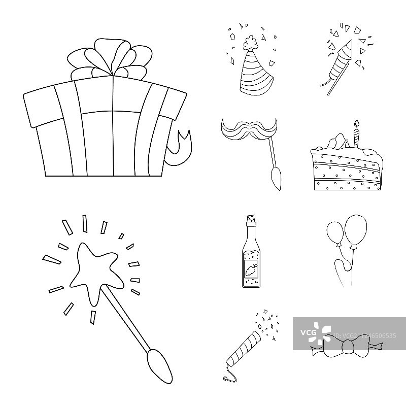 派对与生日符号集的孤立对象图片素材