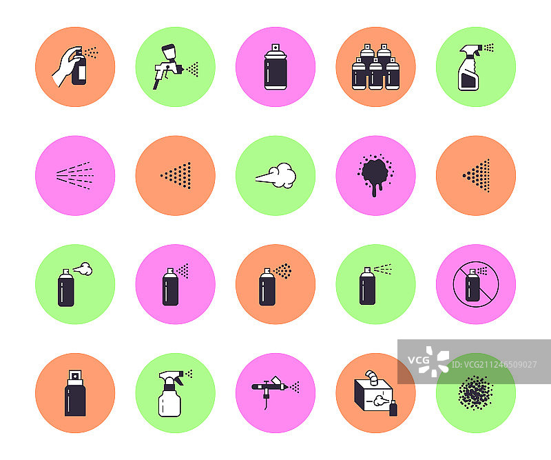 喷雾罐扁平线条图标合集图片素材