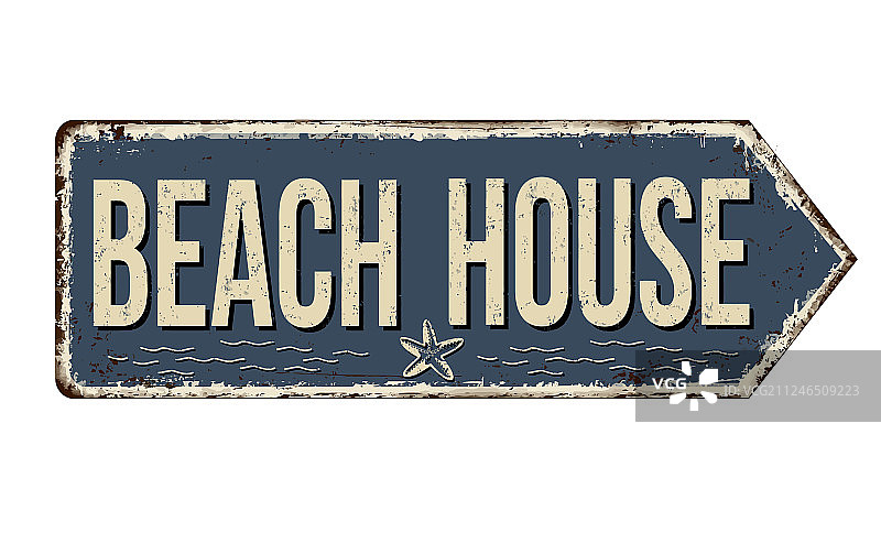 复古海滨别墅生锈金属牌图片素材