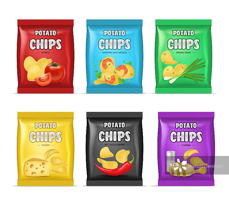 逼真细节3D薯片广告袋套装图片素材