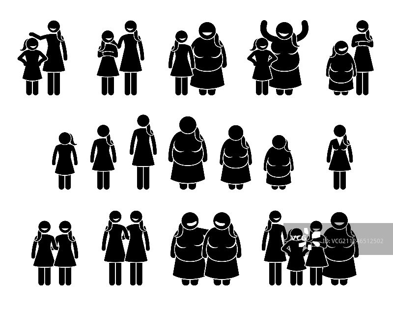 不同体型的女人和女孩图片素材