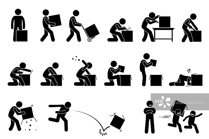 男人打开箱子的简笔画图片素材