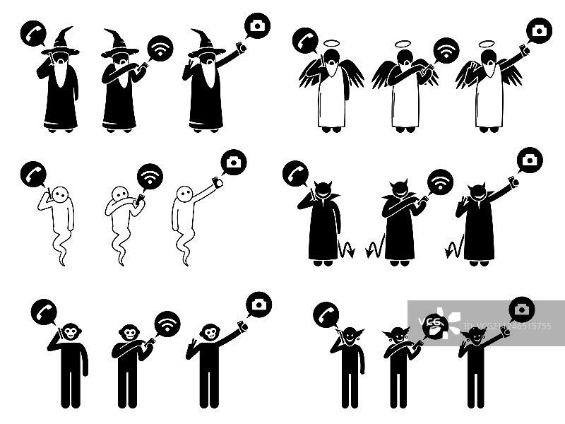 使用手机或智能手机的虚构人物图片素材