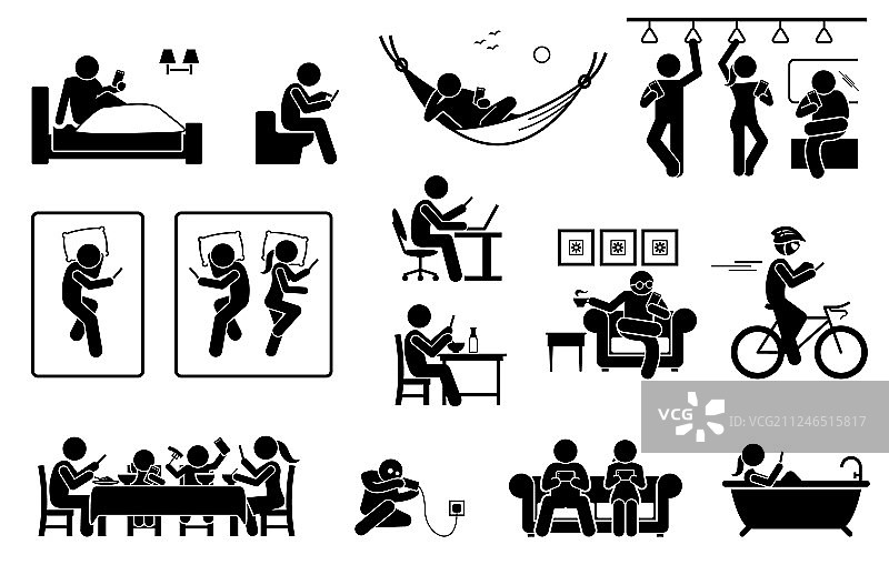 人们在不同地点使用手机图标图片素材