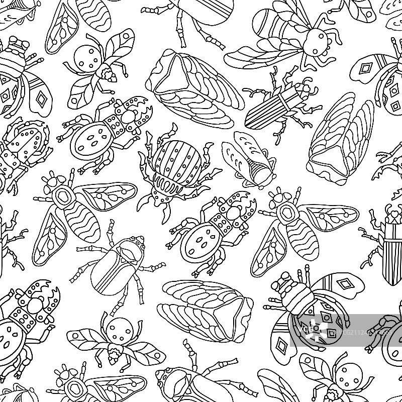 甲壳虫飞行玛丽尔昆虫无缝图案图片素材