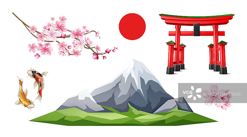 日本鸟居，樱花，鲤鱼图片素材