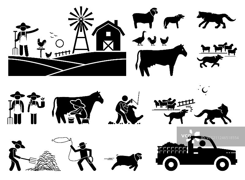 谷仓农夫传统生活简笔画图片素材