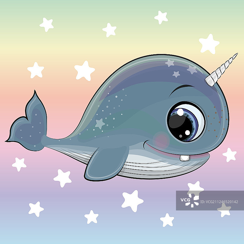 卡通鲸鱼和彩虹背景图片素材