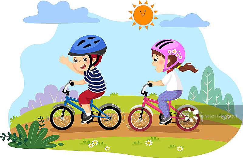 快乐的孩子们骑自行车图片素材