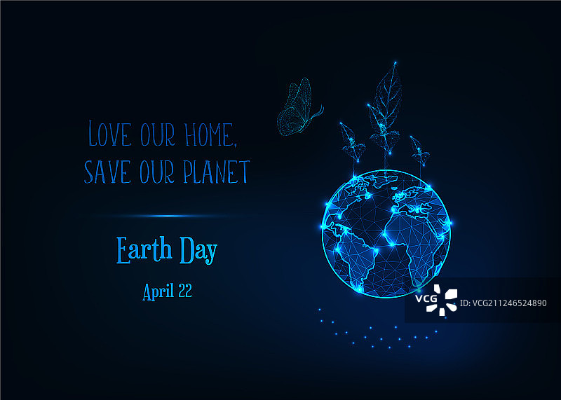 带有发光低多边形地球的地球日banner图片素材