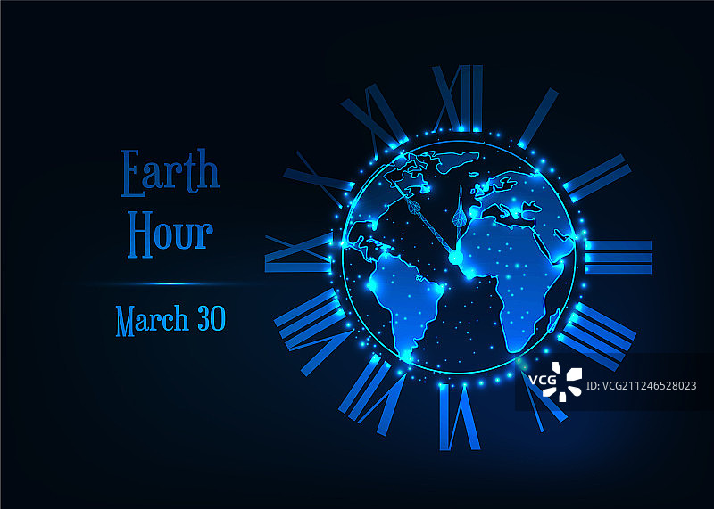 带有发光低多边形地球的地球一小时海报图片素材