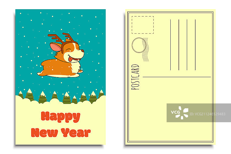 冬季森林背景上的圣诞小狗图片素材