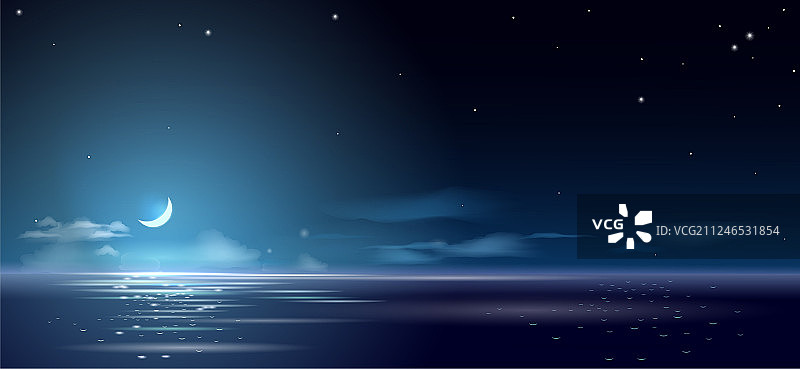 海上夜景与月亮背景图片素材