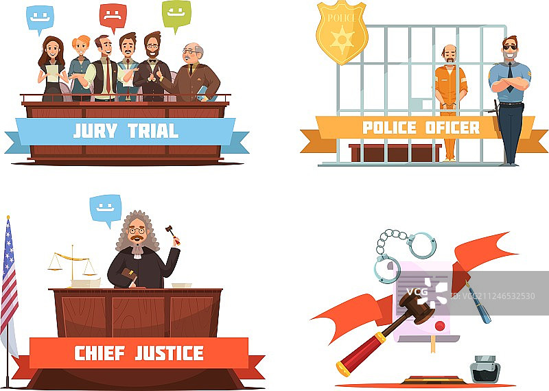 法律正义复古卡通图标图片素材