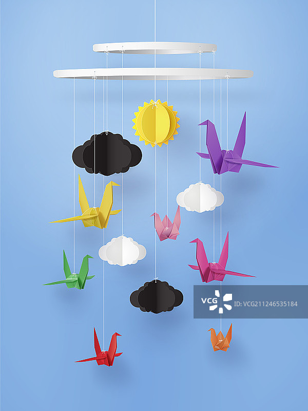 彩色纸鸟飞翔的折纸图片素材