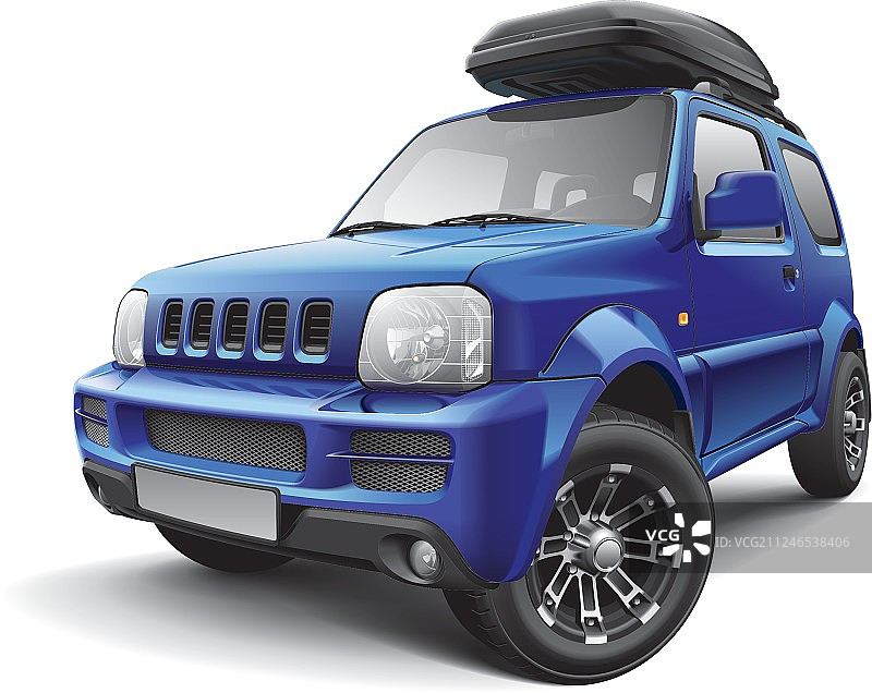 带车顶行李包的亚洲迷你越野SUV图片素材