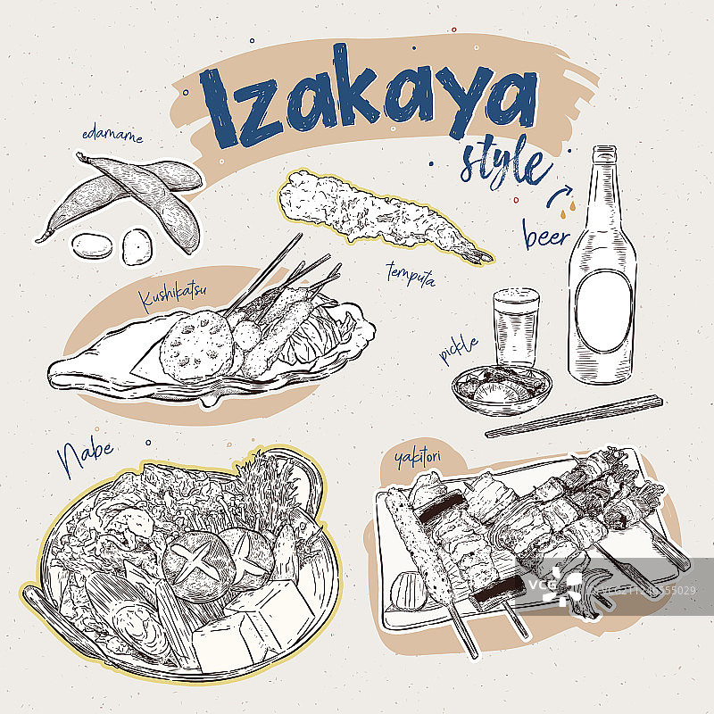 日式居酒屋手绘美食元素图片素材