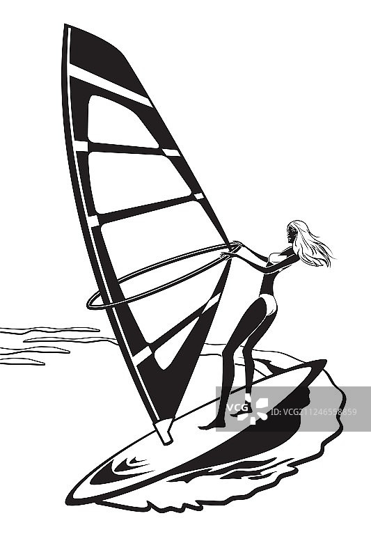 在海上玩帆板的女人图片素材