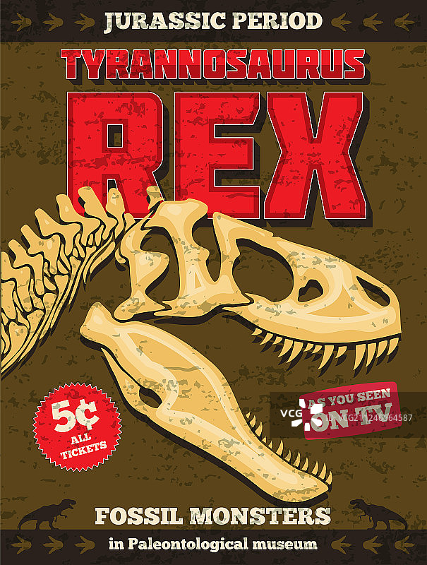 带有化石的复古侏罗纪公园海报图片素材
