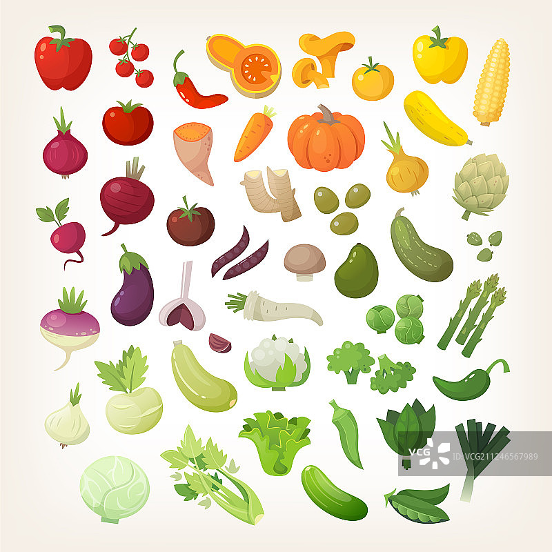 彩虹排列的常见蔬菜组合图片素材