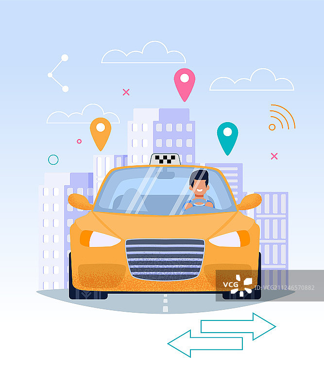 黄色出租车扁平风格司机图片素材