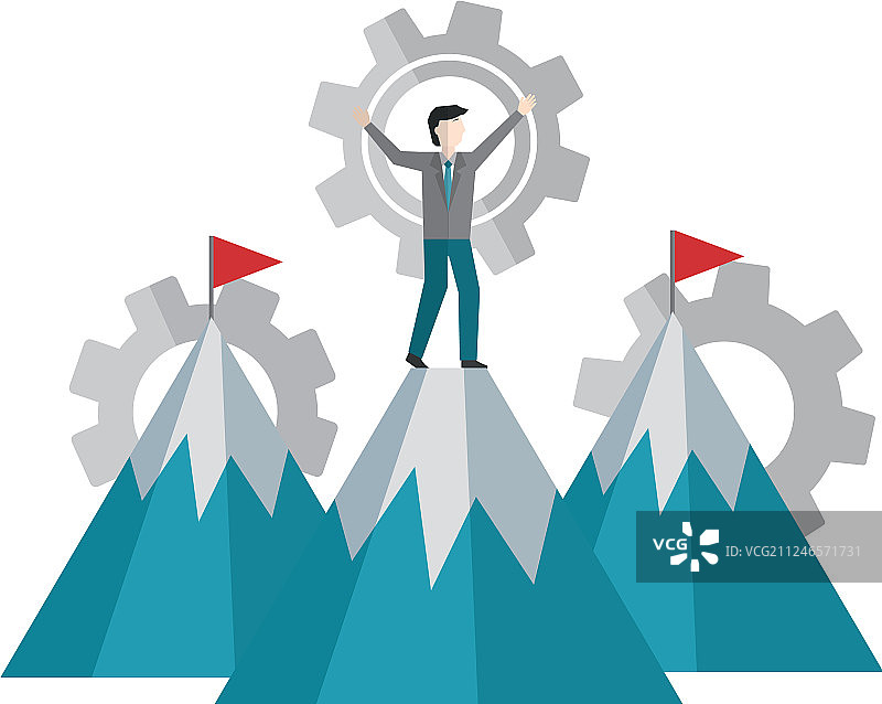 山峰、商人与齿轮机械图片素材