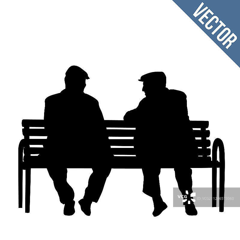 坐在公园里的两个老年人剪影图片素材