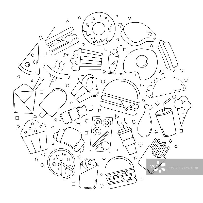 快餐线性图标圆形背景图片素材