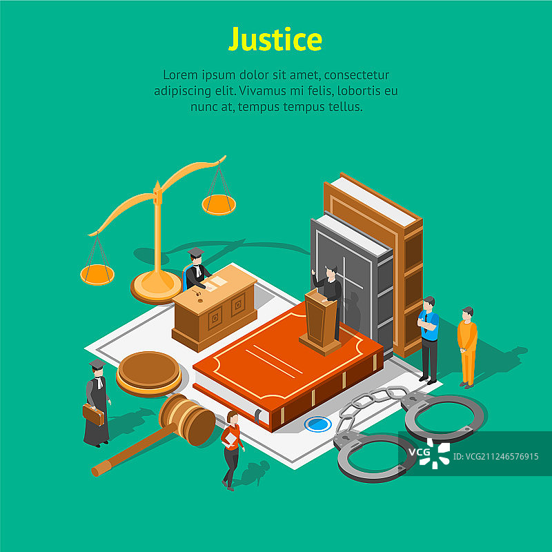 法律正义组合概念卡3D等距图片素材