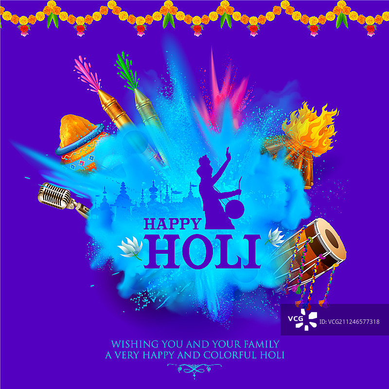 色彩节的快乐洒红节彩色背景图片素材