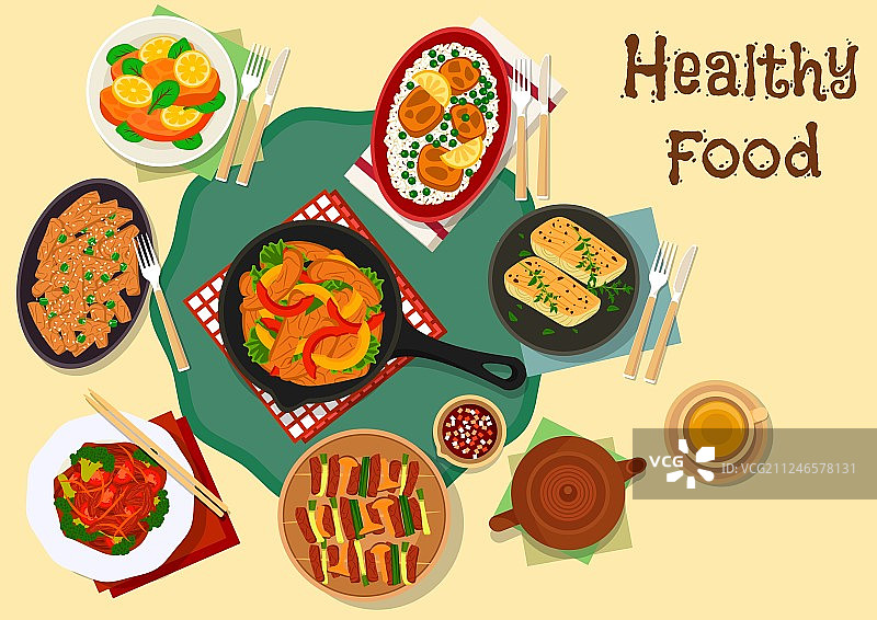 美味的鱼肉和韩式烤肉图片素材