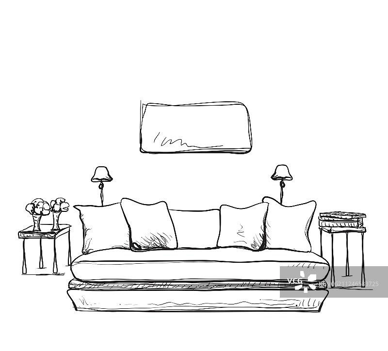 现代客厅内饰素描图片素材