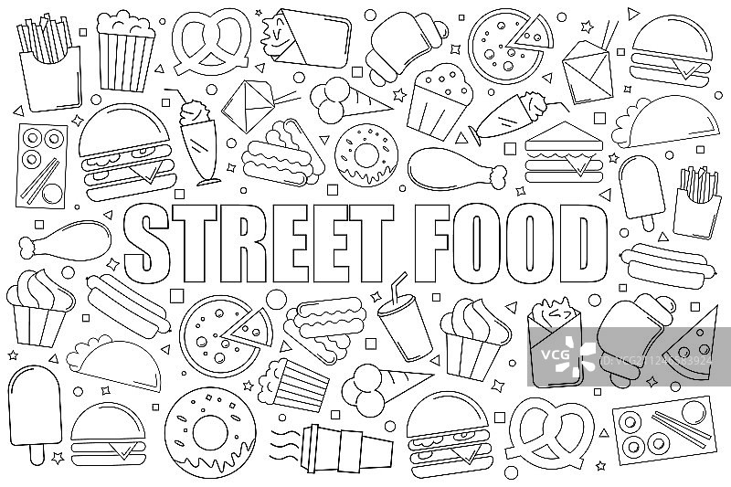 街头小吃背景线性图标图片素材