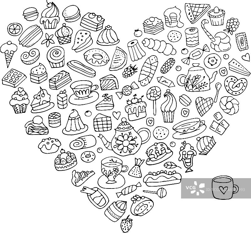 心形蛋糕和糖果合集图片素材