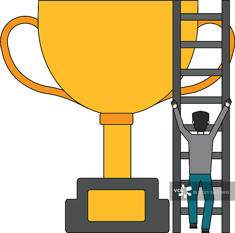 商人爬楼梯获得大奖杯图片素材