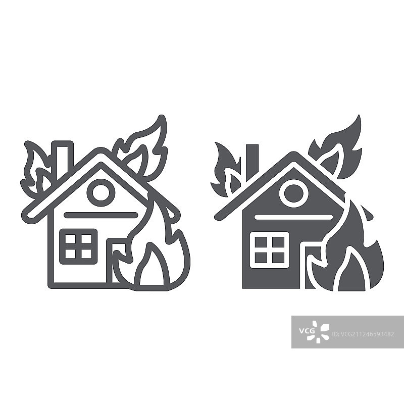 着火的房子线条和符号图标图片素材