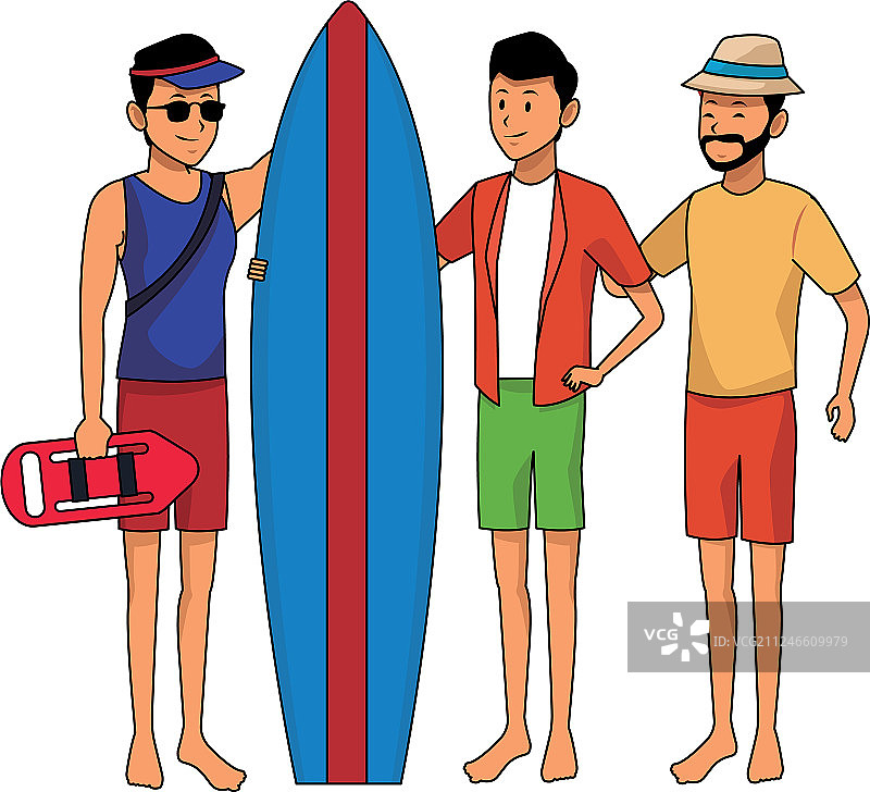 一起冲浪的朋友们夏季卡通图片素材