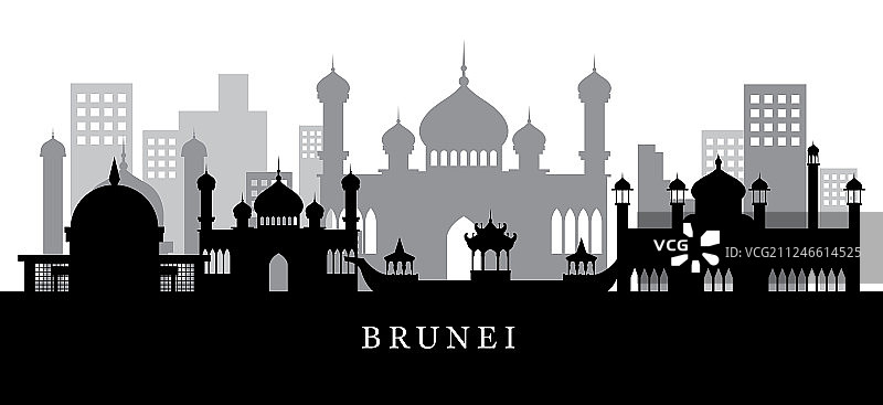 文莱地标黑白天际线图片素材