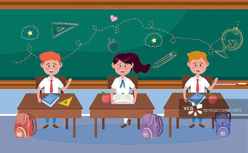 课桌旁的男女学生图片素材