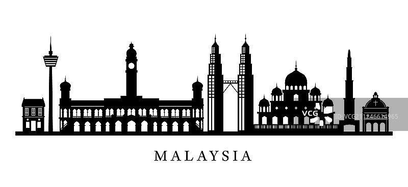 马来西亚地标建筑黑白天际线图片素材