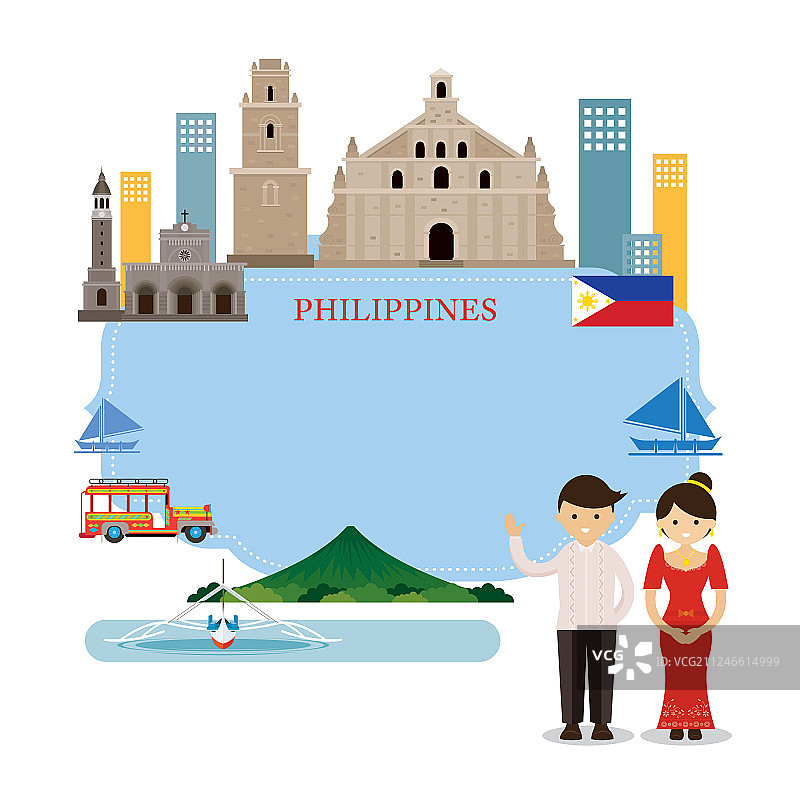 菲律宾地标和穿着传统服饰的人们图片素材