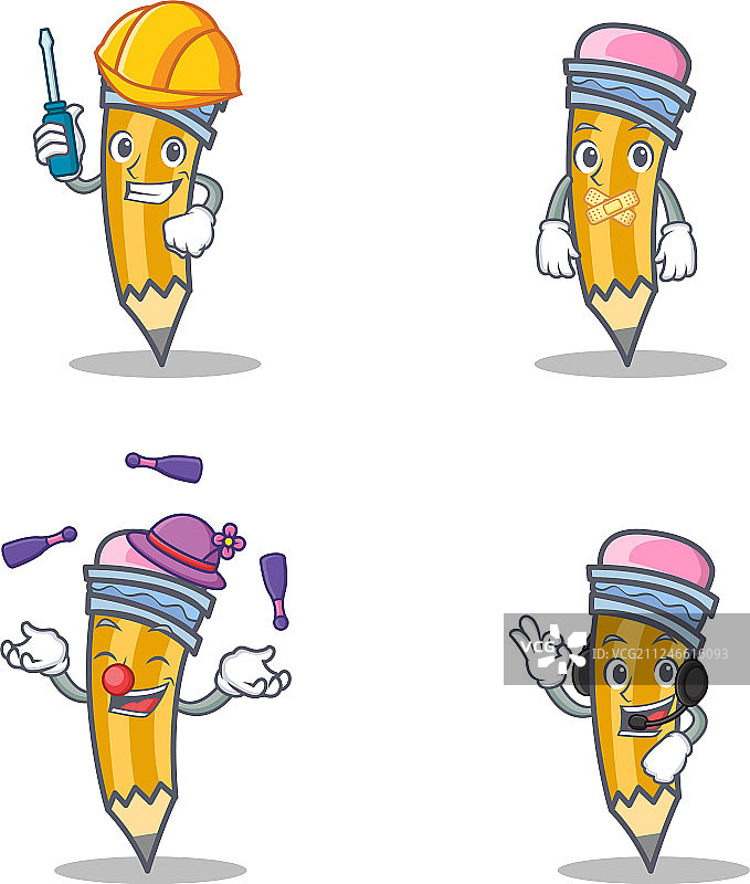 带汽车消音器的铅笔角色图片素材